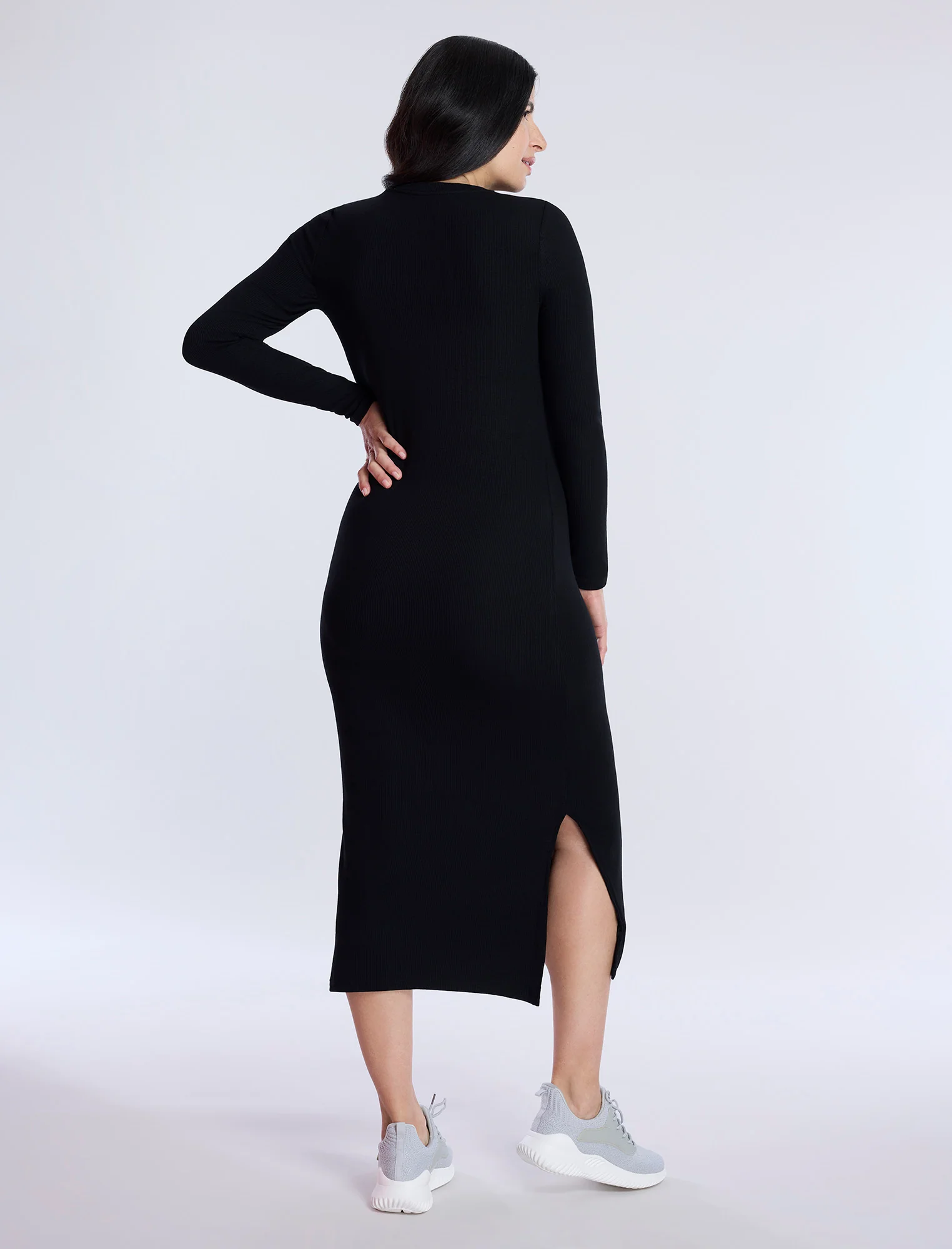 Long Sleeve Rib Knit Column Dress - Fallshirt