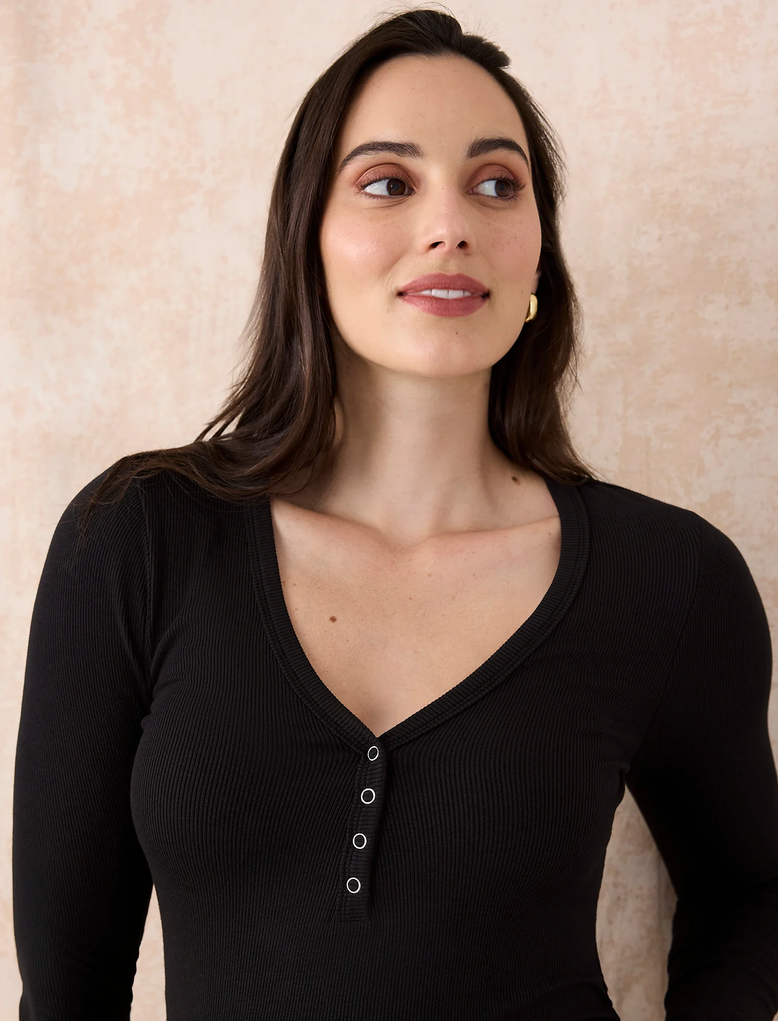 Side Ruched Long Sleeve Henley Maternity Rib Tee - Fallshirt