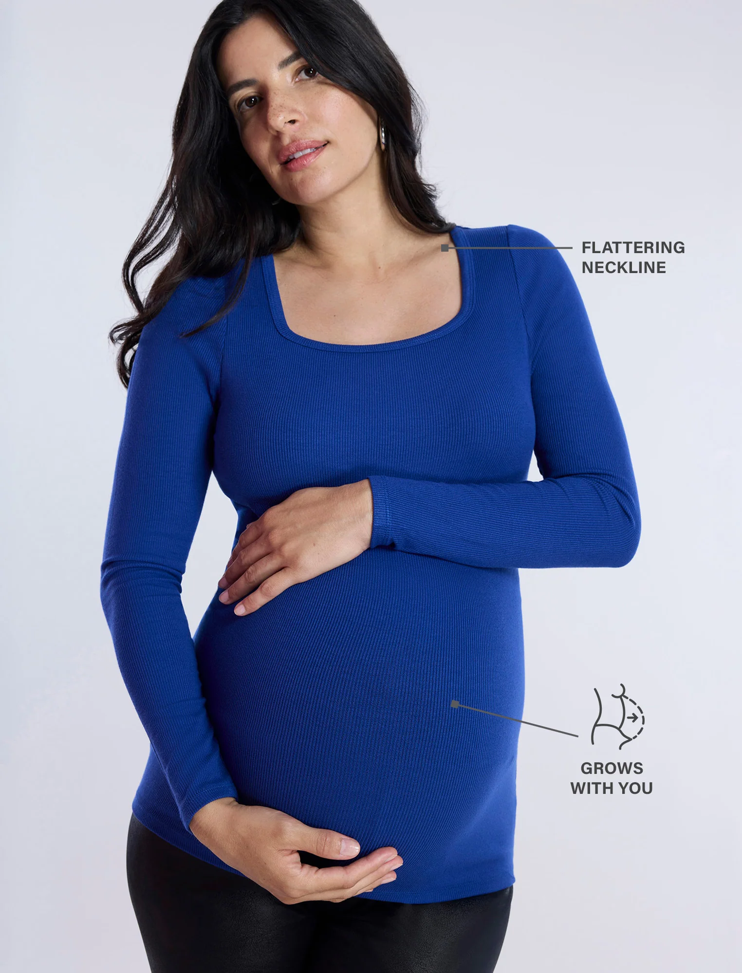 Long Sleeve Rib Knit Square Neck Tee - Fallshirt