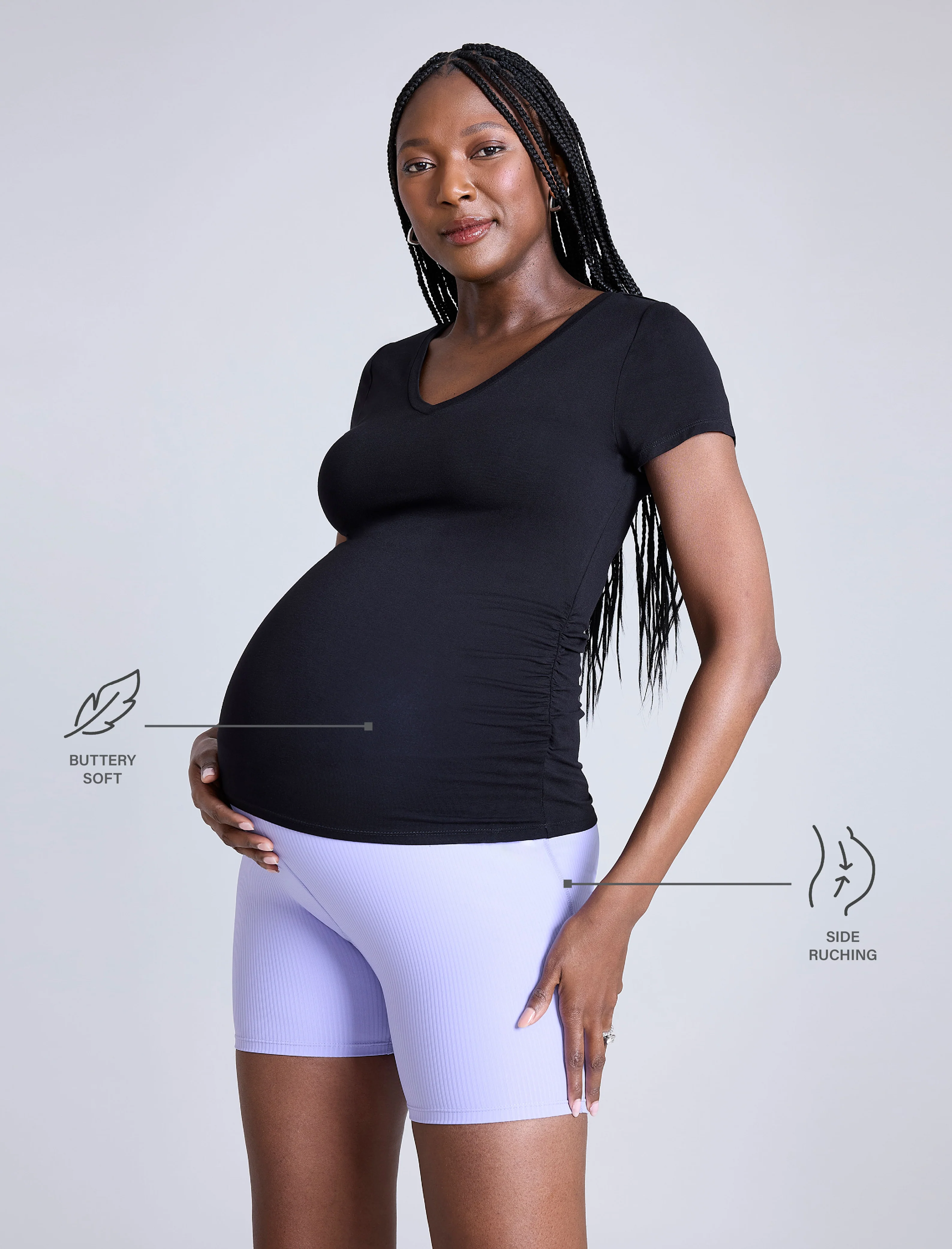 Side Ruched Short Sleeve V-Neck  Maternity Tee - Fallshirt