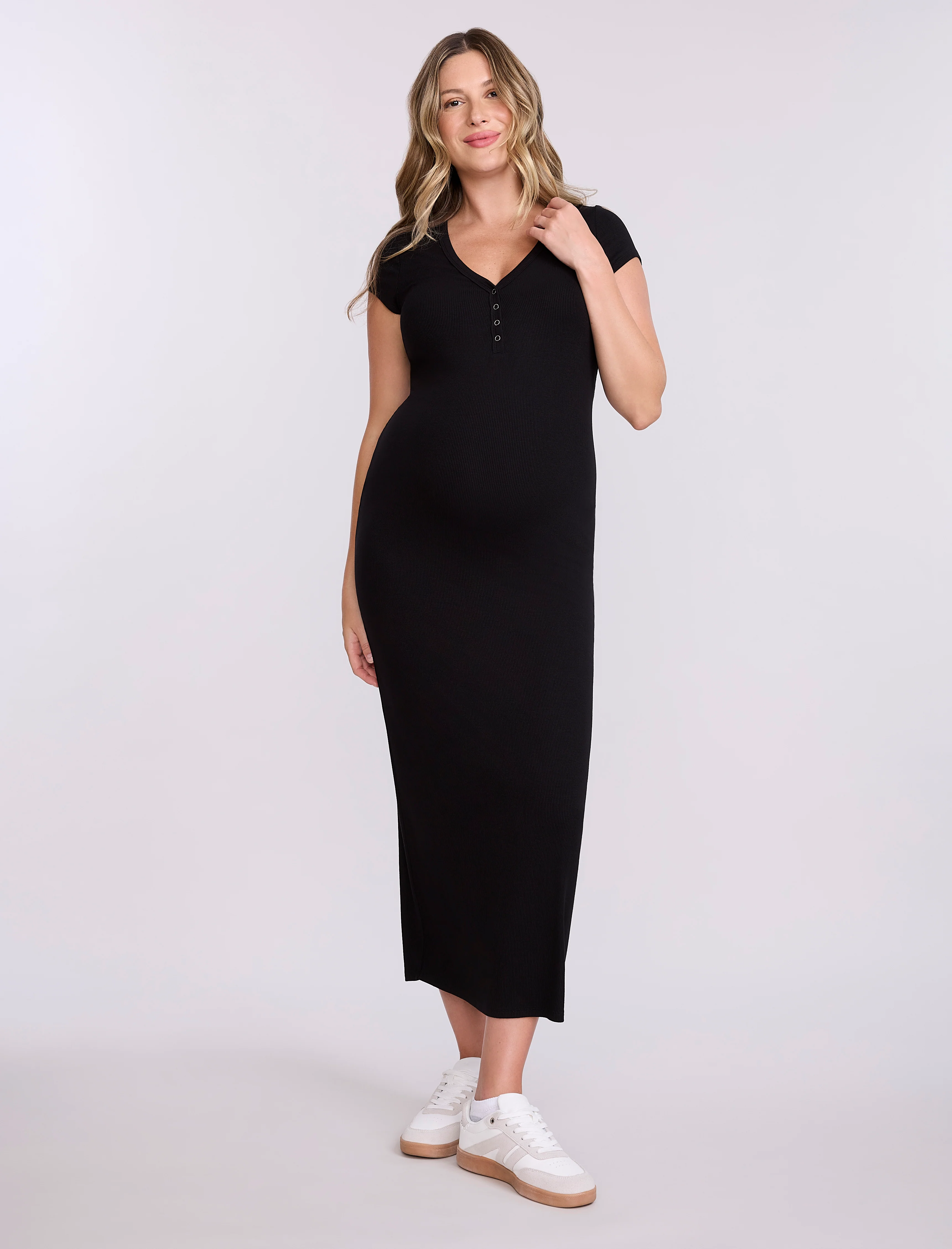 Maternity Henley Bodycon Maxi Dress - Fallshirt