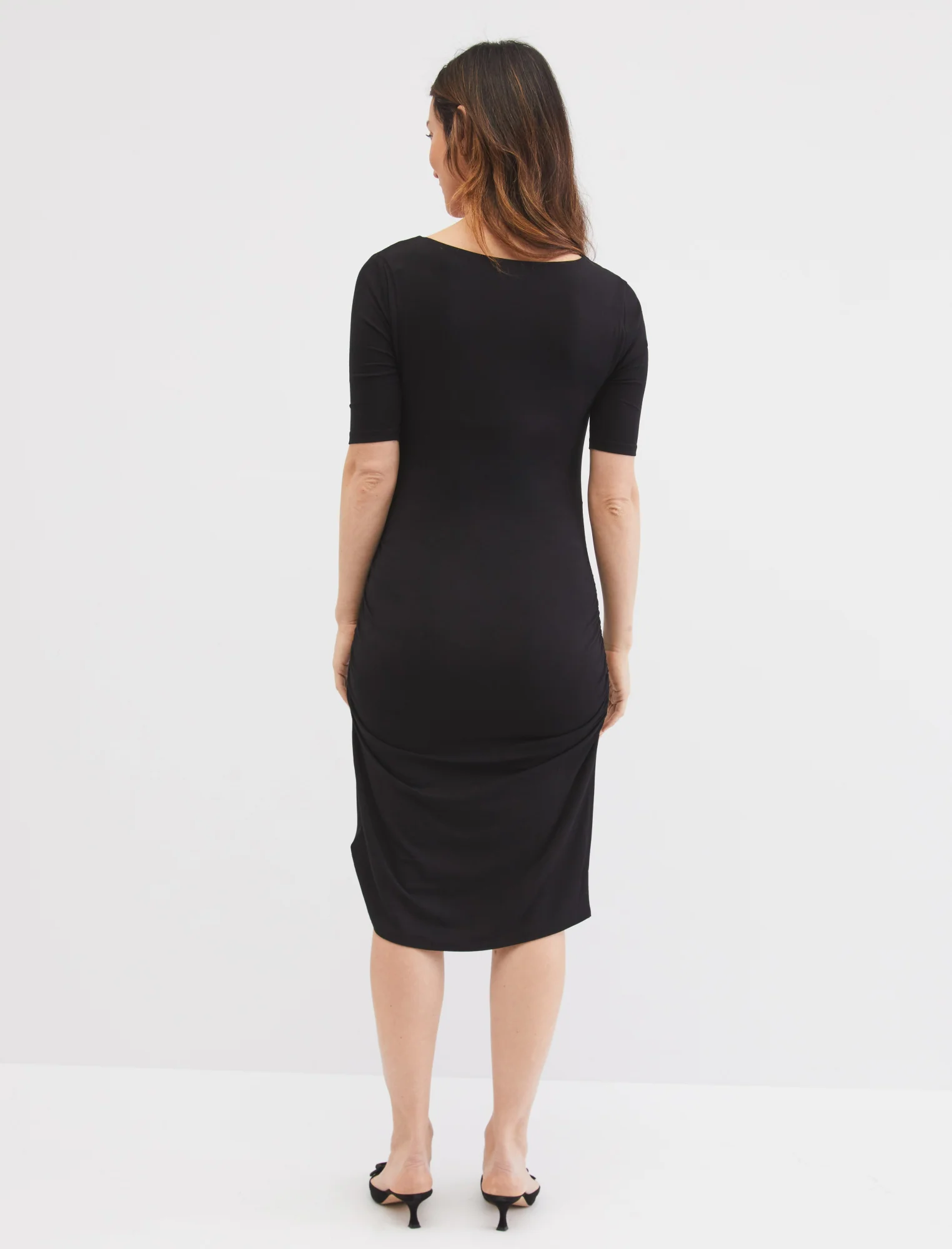 Short Sleeve Scoop Neck Side Ruched Dress - Fallshirt