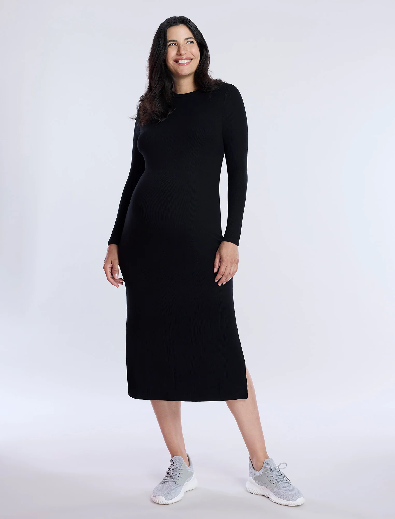 Long Sleeve Rib Knit Column Dress - Fallshirt