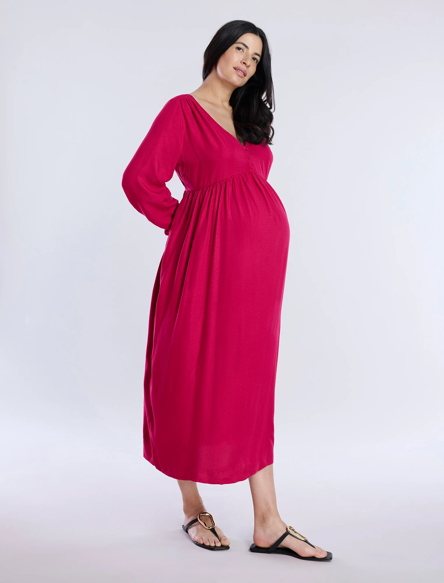 Long Sleeve Button Front Midi Dress - Fallshirt