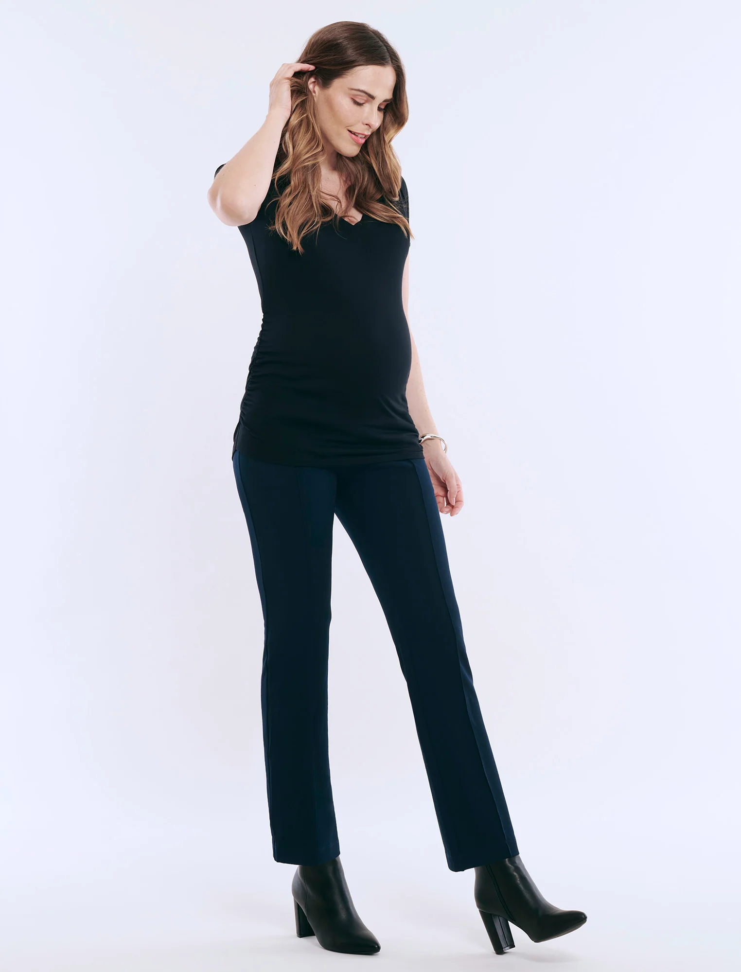 Side Ruched Short Sleeve V-Neck  Maternity Tee - Fallshirt