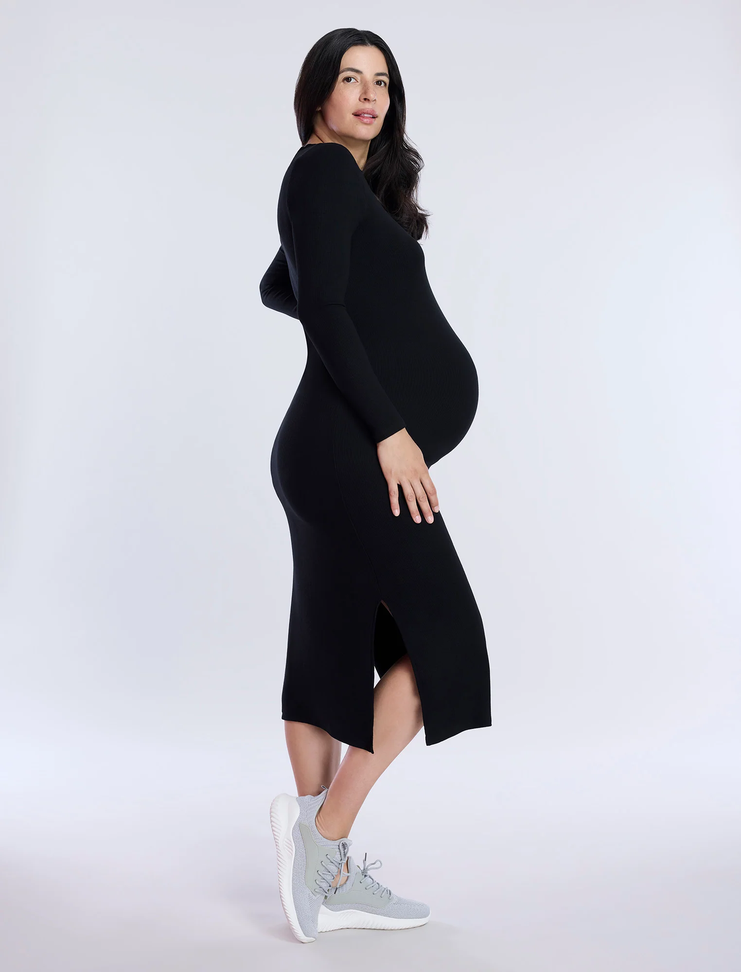 Long Sleeve Rib Knit Column Dress - Fallshirt