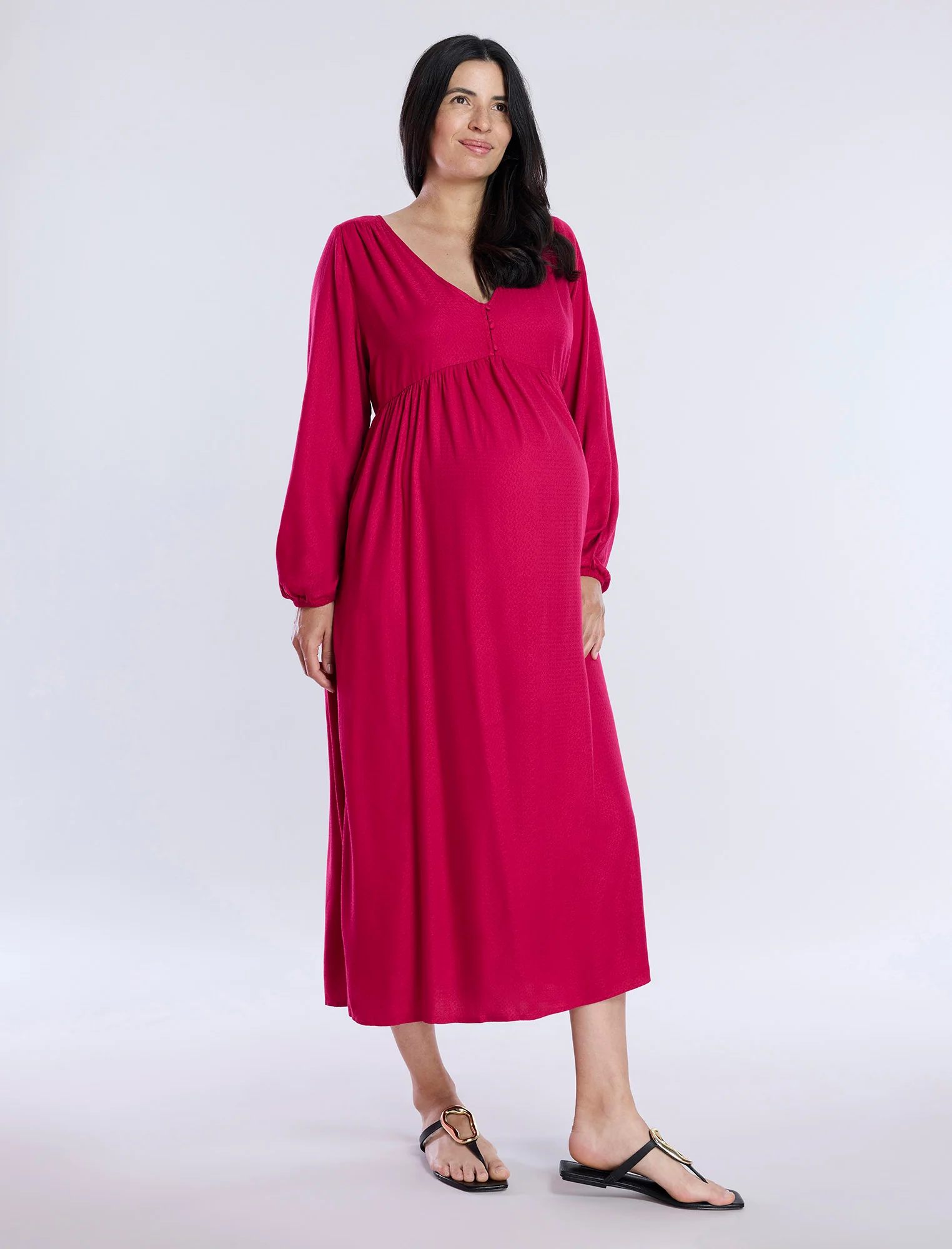 Long Sleeve Button Front Midi Dress - Fallshirt