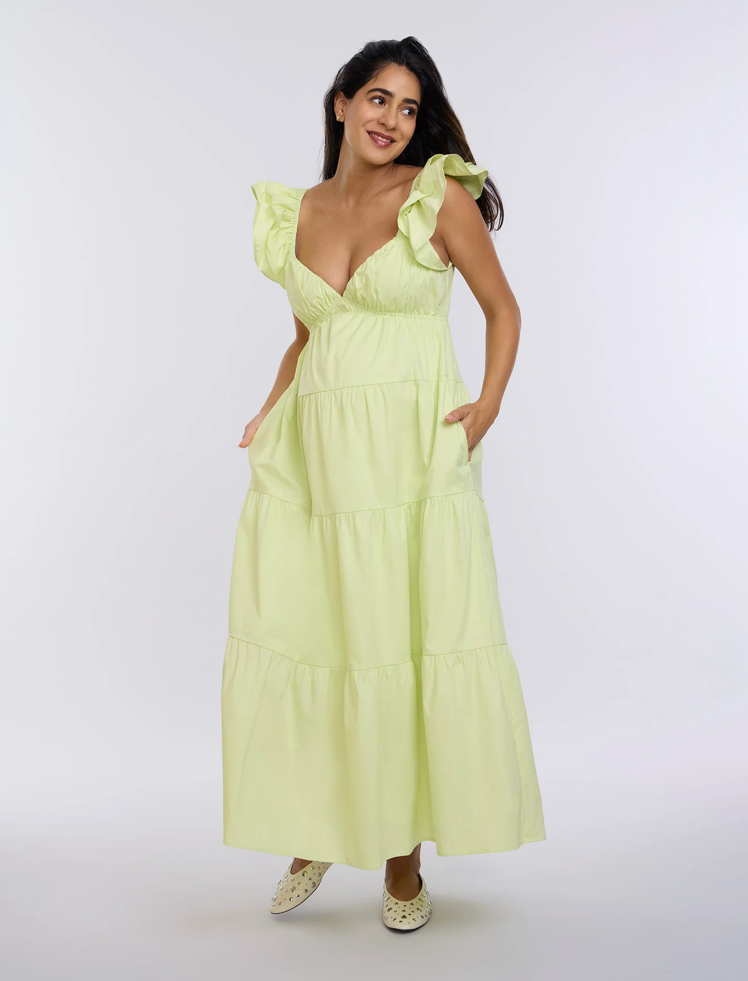 Empire Ruffle Sleeve Maxi Dress - Fallshirt