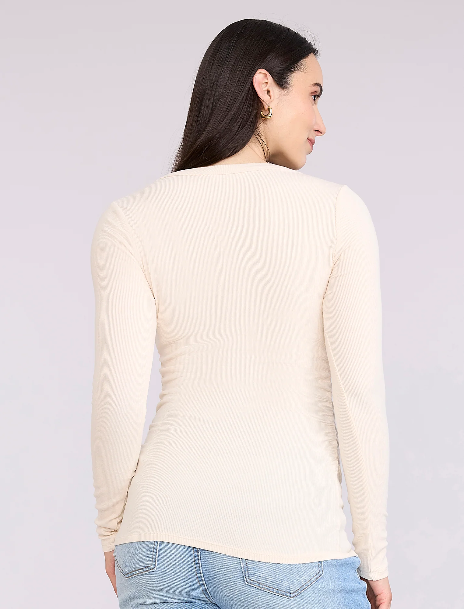 Side Ruched Long Sleeve Henley Maternity Rib Tee - Fallshirt