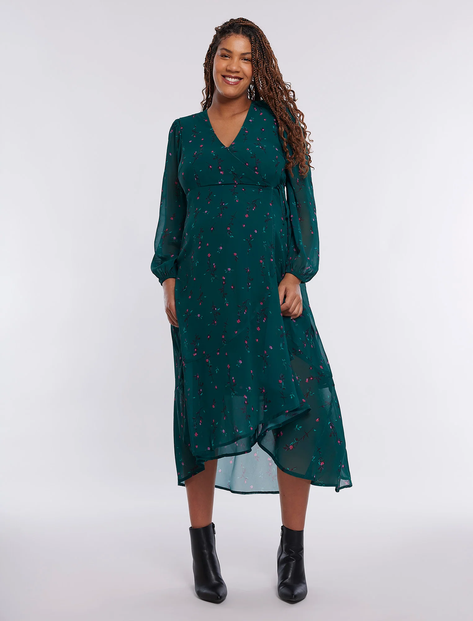 Wrap Flounce Midi Dress - Fallshirt