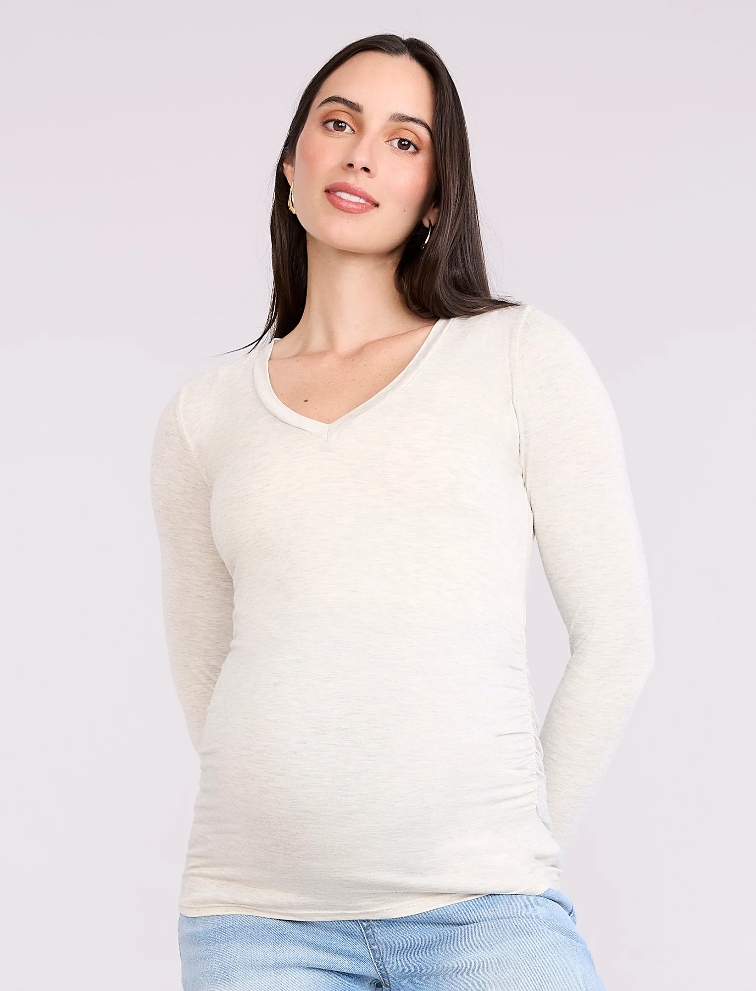 Side Ruched Long Sleeve V-Neck Maternity Tee - Fallshirt