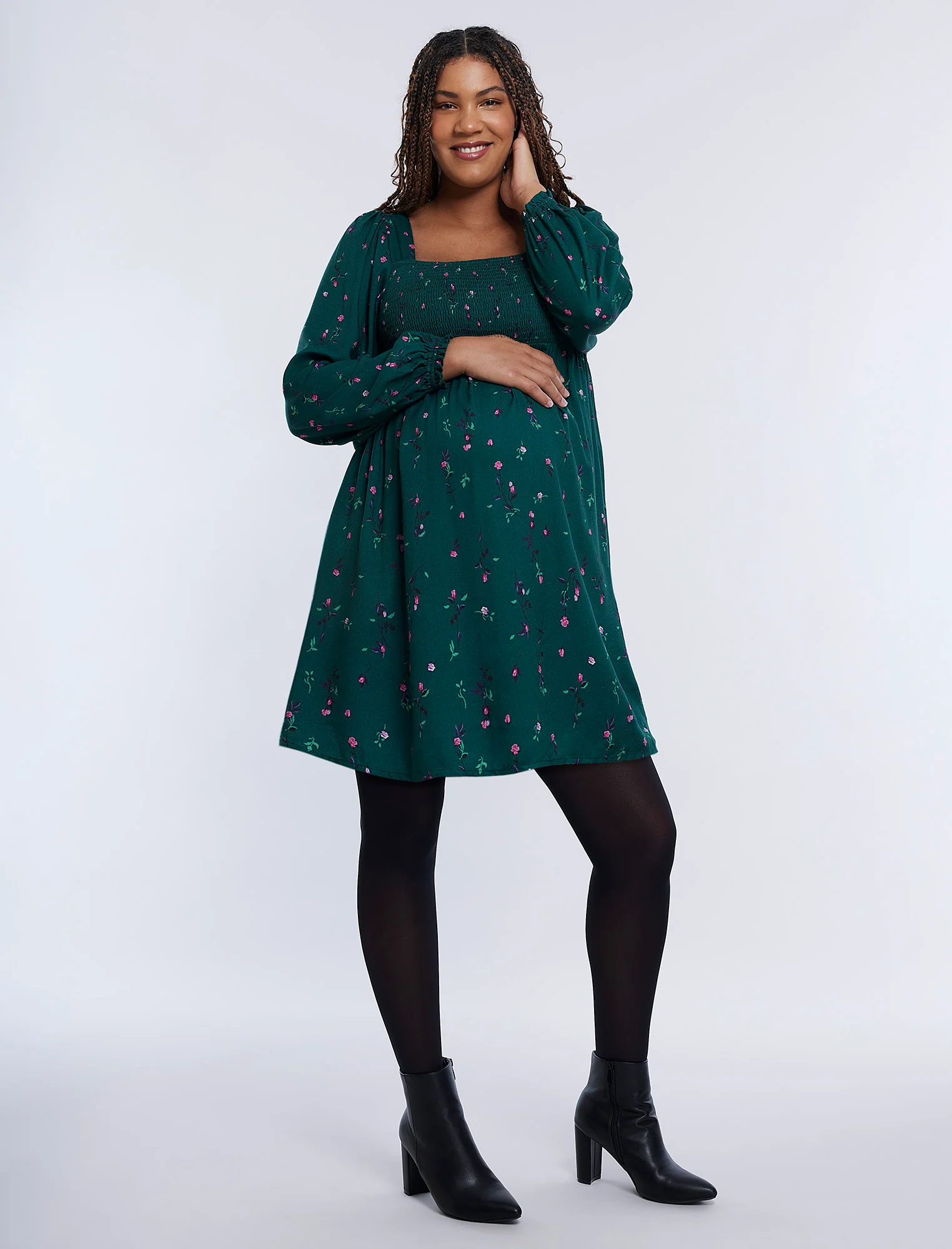 Long Sleeve Smocked Empire Waist Dress - Fallshirt