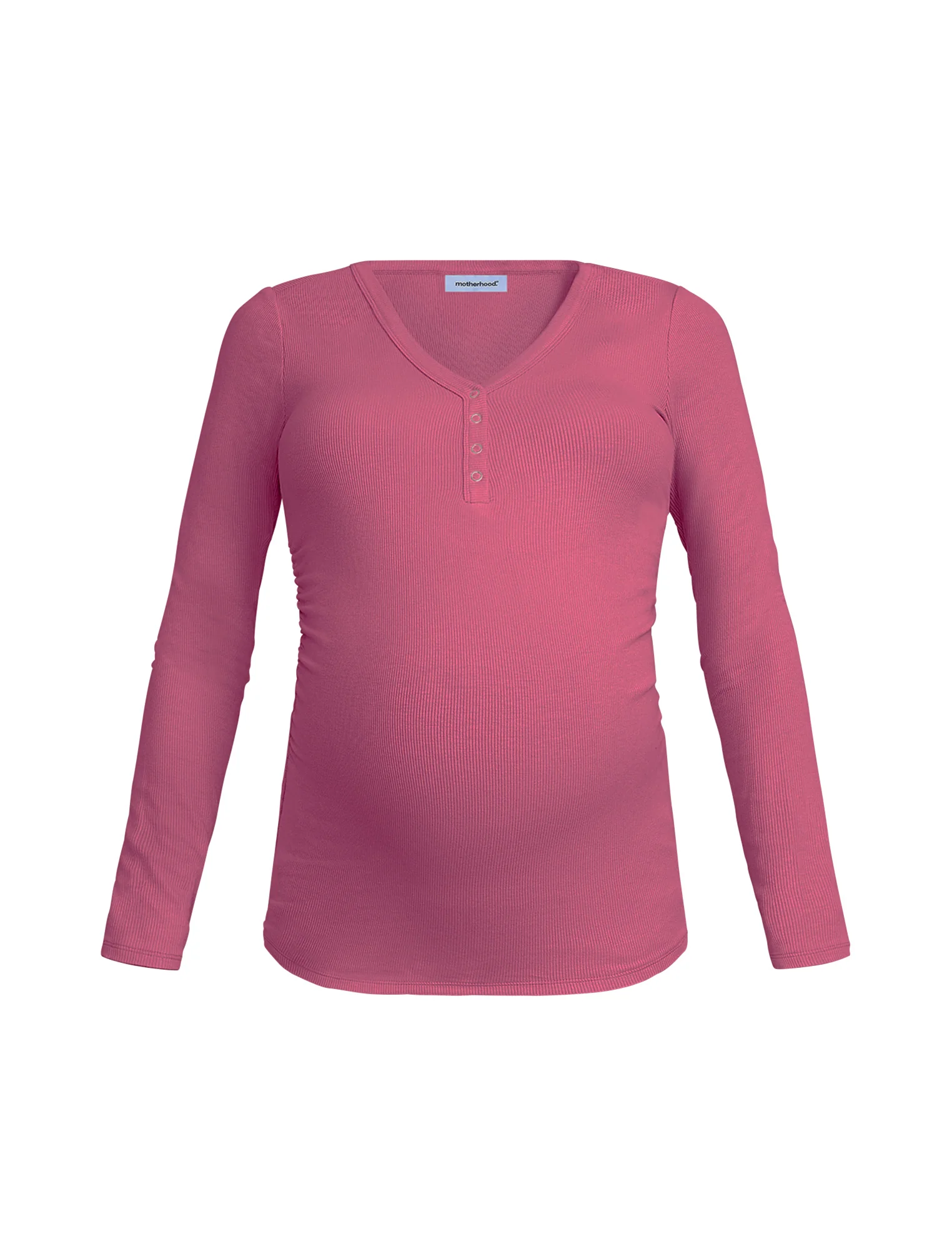 Side Ruched Long Sleeve Henley Maternity Rib Tee - Fallshirt