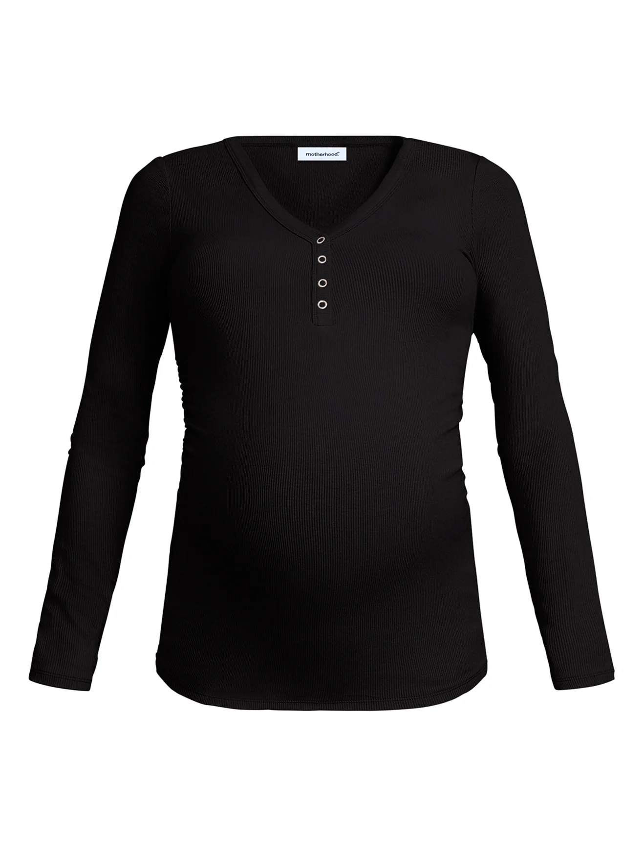 Side Ruched Long Sleeve Henley Maternity Rib Tee - Fallshirt