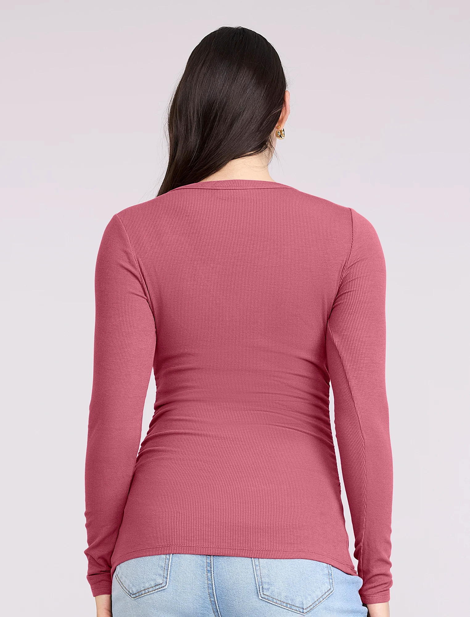 Side Ruched Long Sleeve Henley Maternity Rib Tee - Fallshirt