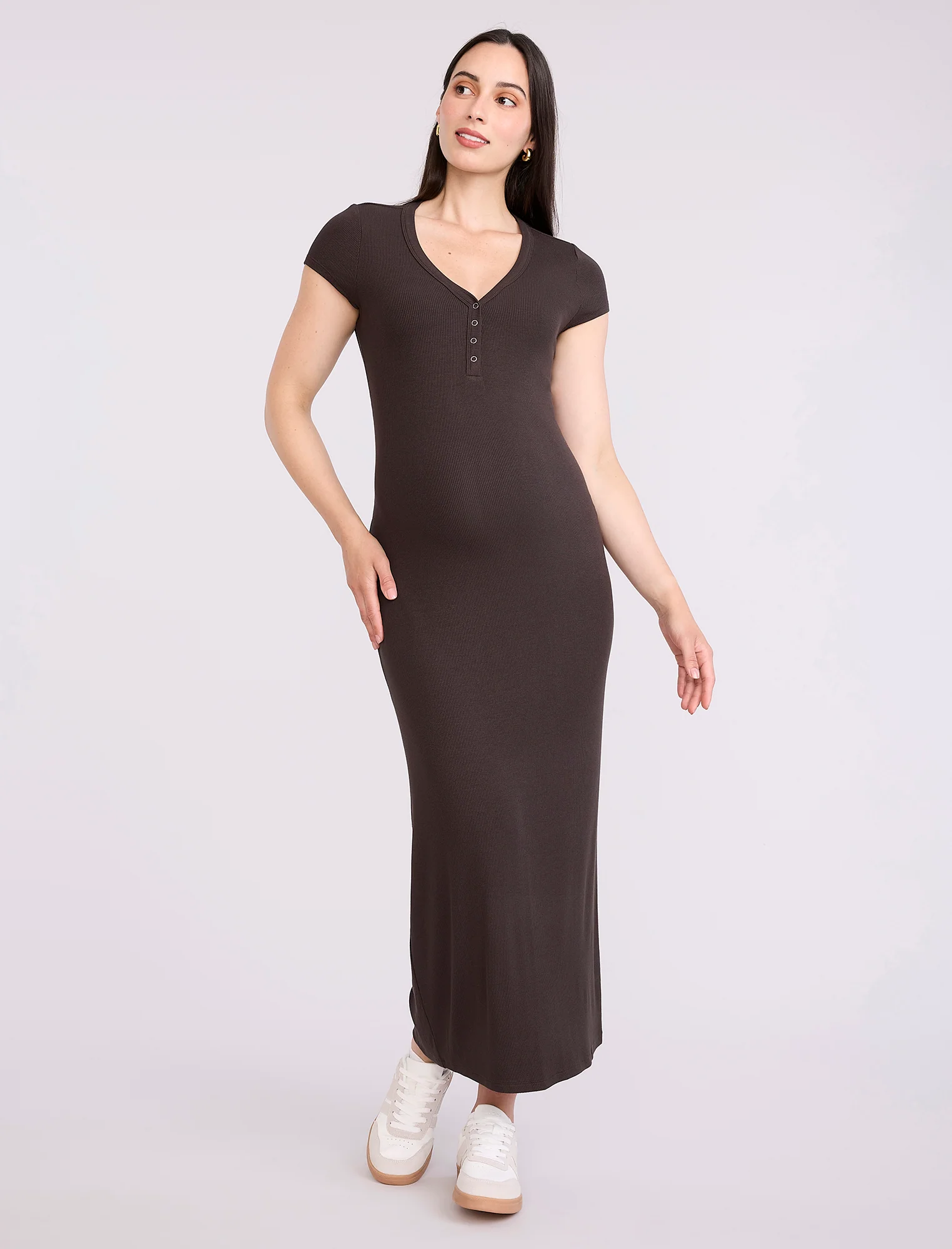 Maternity Henley Bodycon Maxi Dress - Fallshirt